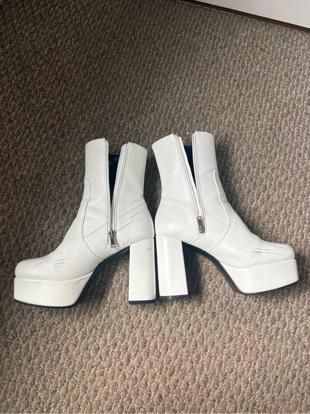 White Platform Block Heel Ankle Boots - Women